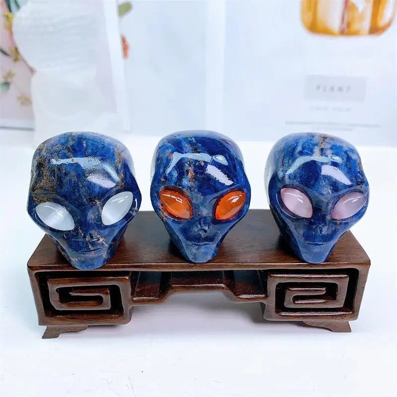 2 Inch Natural Blue Sodalite Alien Skull Crystal Carving - Reiki Healing Stone, Meditation Gemstone Figurine, Unique Home Decor & Spiritual Gift (1 Piece) - Perfect for Yoga Spaces, Altars & Energy Healing Sessions