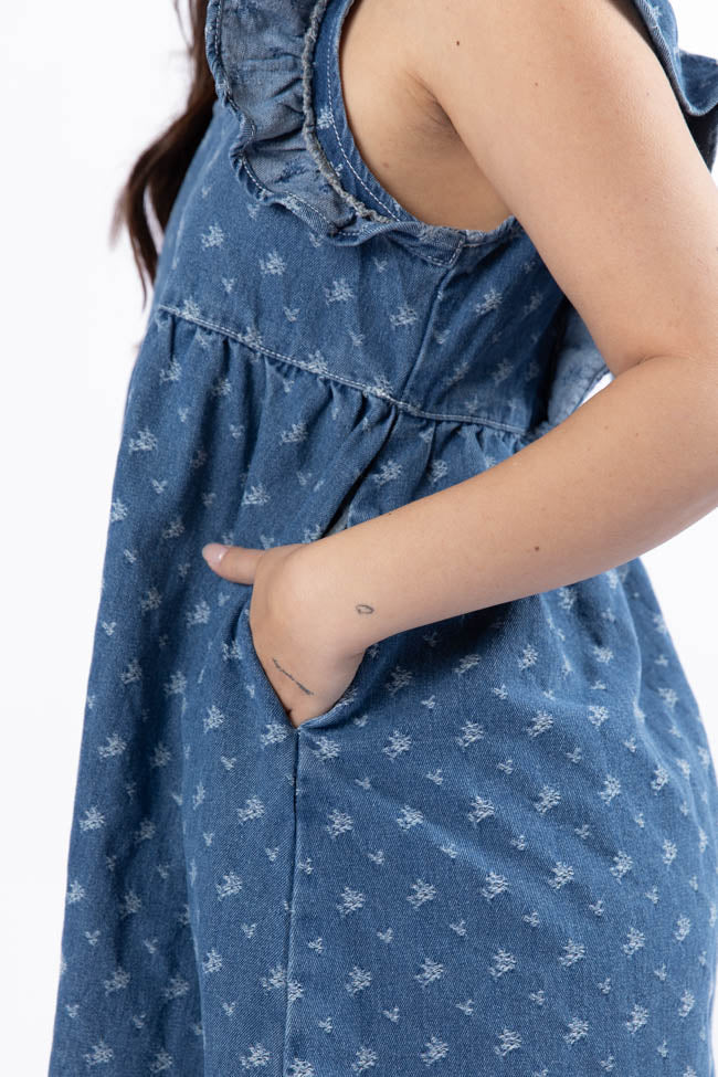 Back Home Burnout Detail Denim Babydoll Dress for Women - Vintage Distressed Denim Mini Dress for Casual Outings & Summer Festivals