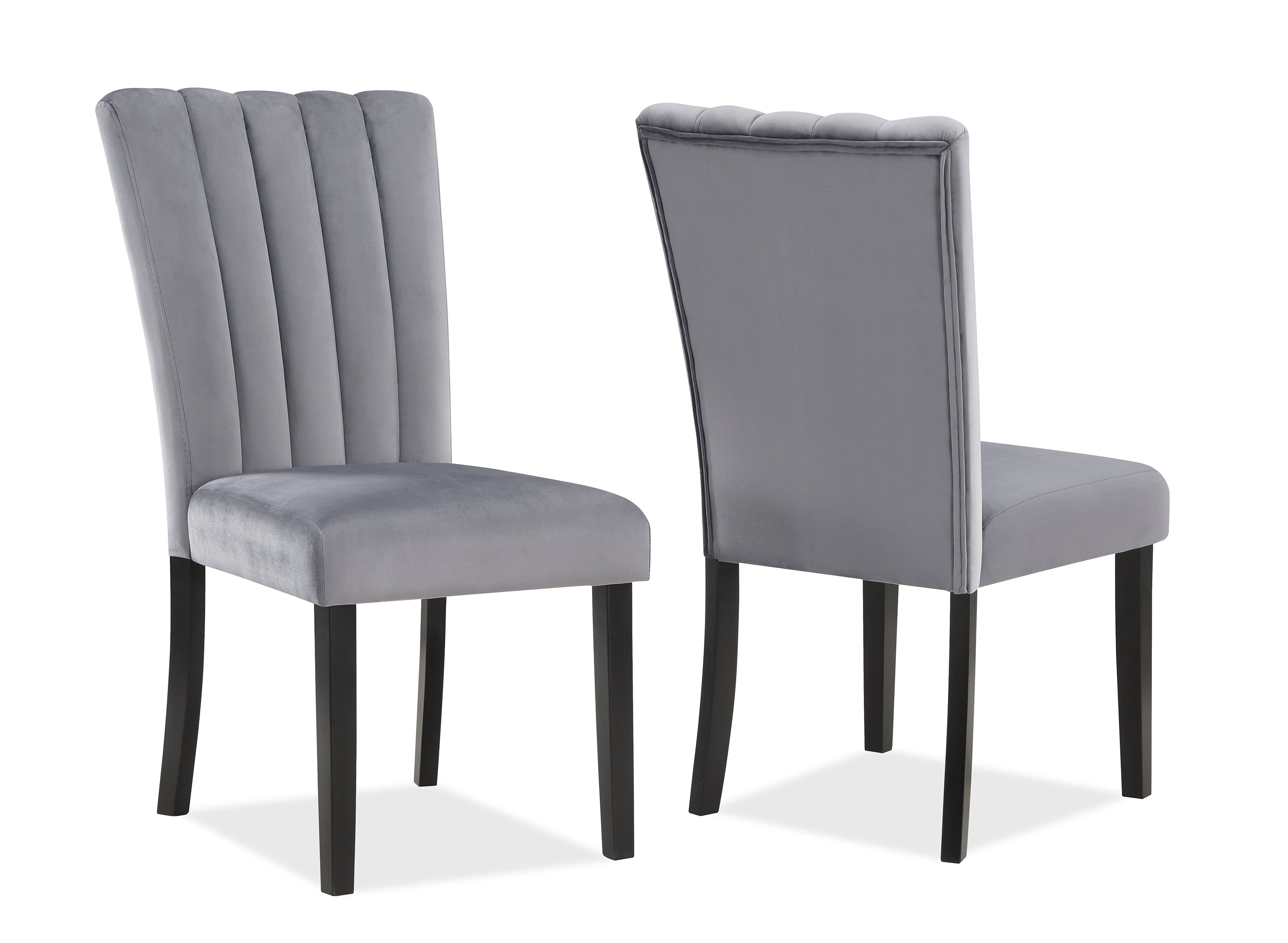 2-Piece Velvet Upholstered Dining Chairs with Channel Tufted Back & Wooden Legs - Gray & Black Set for Modern Dining Room, Kitchen, or Home Office