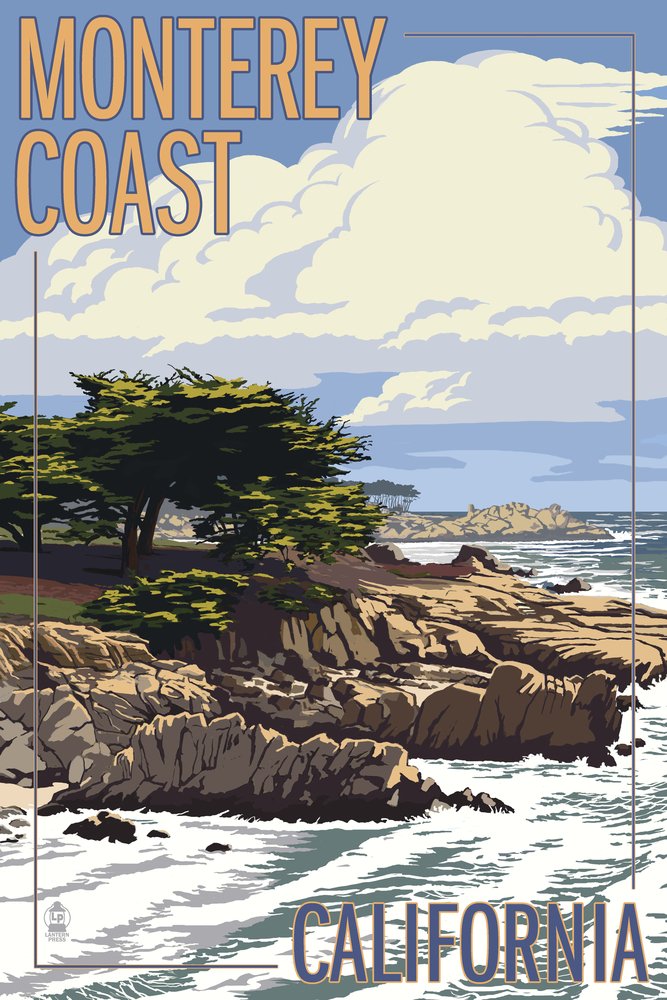Monterey Coast California Cypress Trees Landscape Art Print - 24x36 Signed Wall Decor Poster for Living Room, Office & Bedroom - Coastal Nature Photography Home Decor