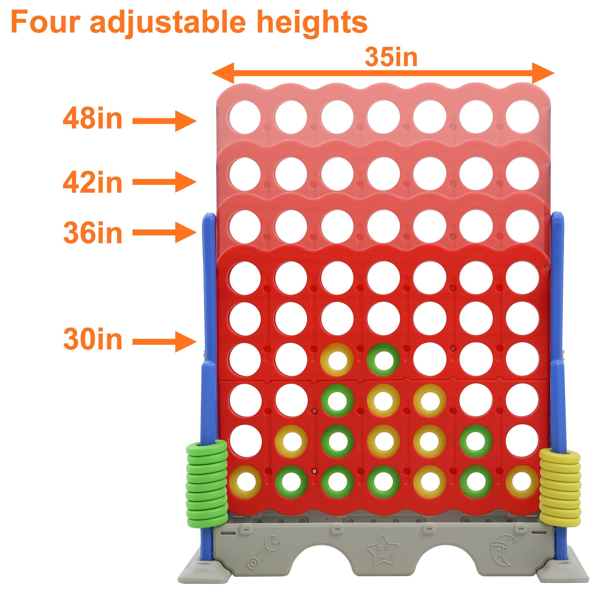 Giant 4 Connect Height Adjustable Jumbo Yard Game - 33 Inch Four in a Row Outdoor Large Games with Stable Base - Fun Backyard Games for Adults, Kids & Family - Perfect for Parties, Picnics & Outdoor Gatherings