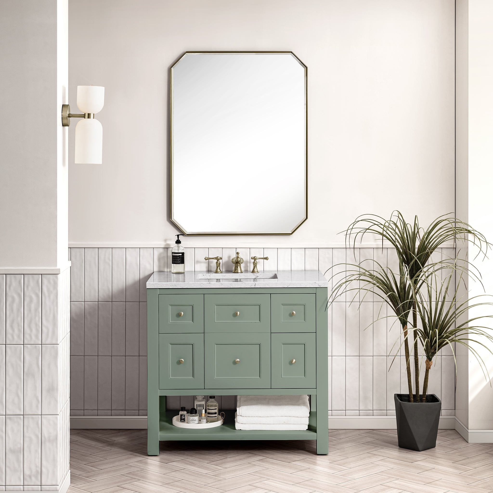 Breckenridge 36 Inch Single Bathroom Vanity in Smokey Celadon - Modern Farmhouse Style for Small Bathrooms & Powder Rooms