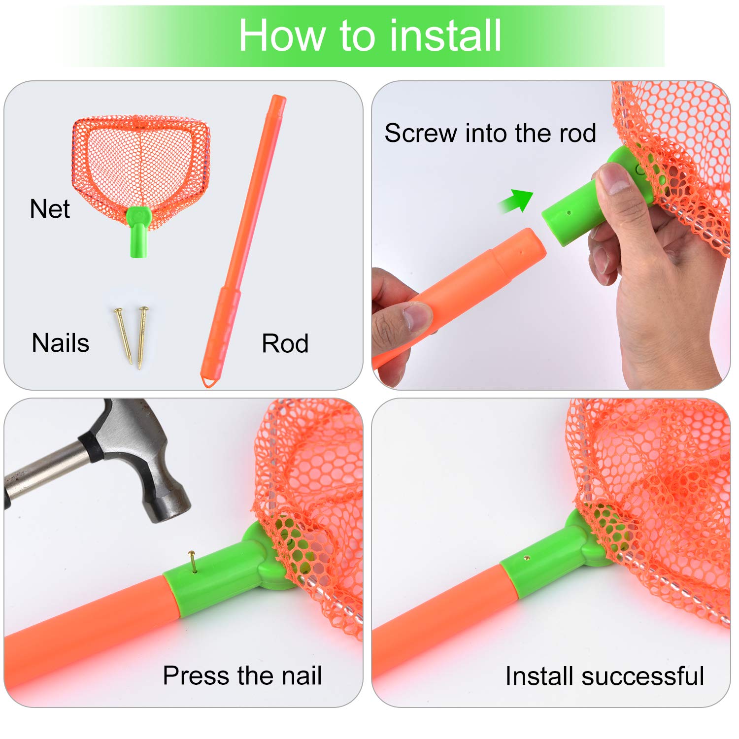 Coopay 4-Piece Kids Fishing Net Set - Butterfly & Bug Catching Nets, Outdoor Beach Toys for Children (Blue & Orange) - Perfect for Backyard Adventures, Beach Trips, and Nature Exploration