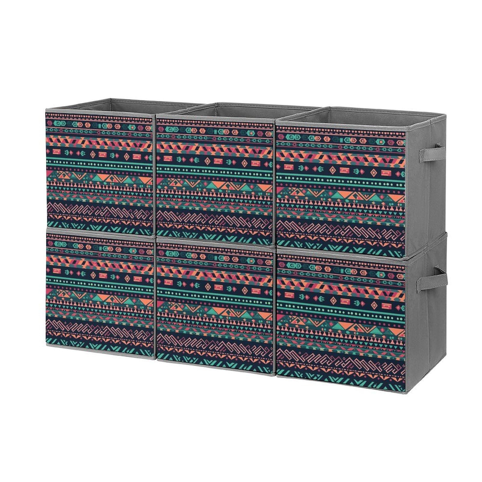 6PCS Aztec Storage Bins - Collapsible Colorful Organizers for Shelves & Home