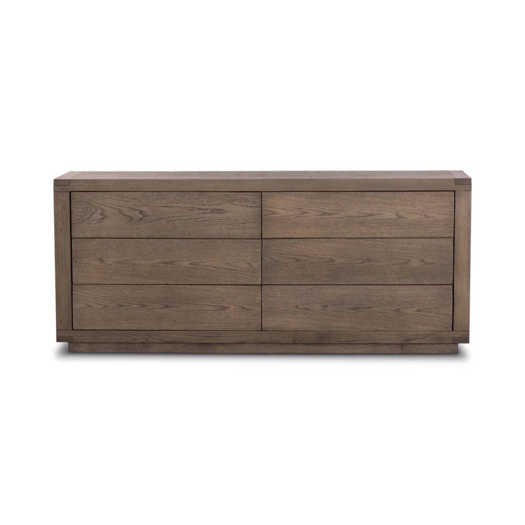 6-Drawer Dresser in Worn Oak Veneer - Stylish and Functional Storage for Bedroom, Living Room, or Office