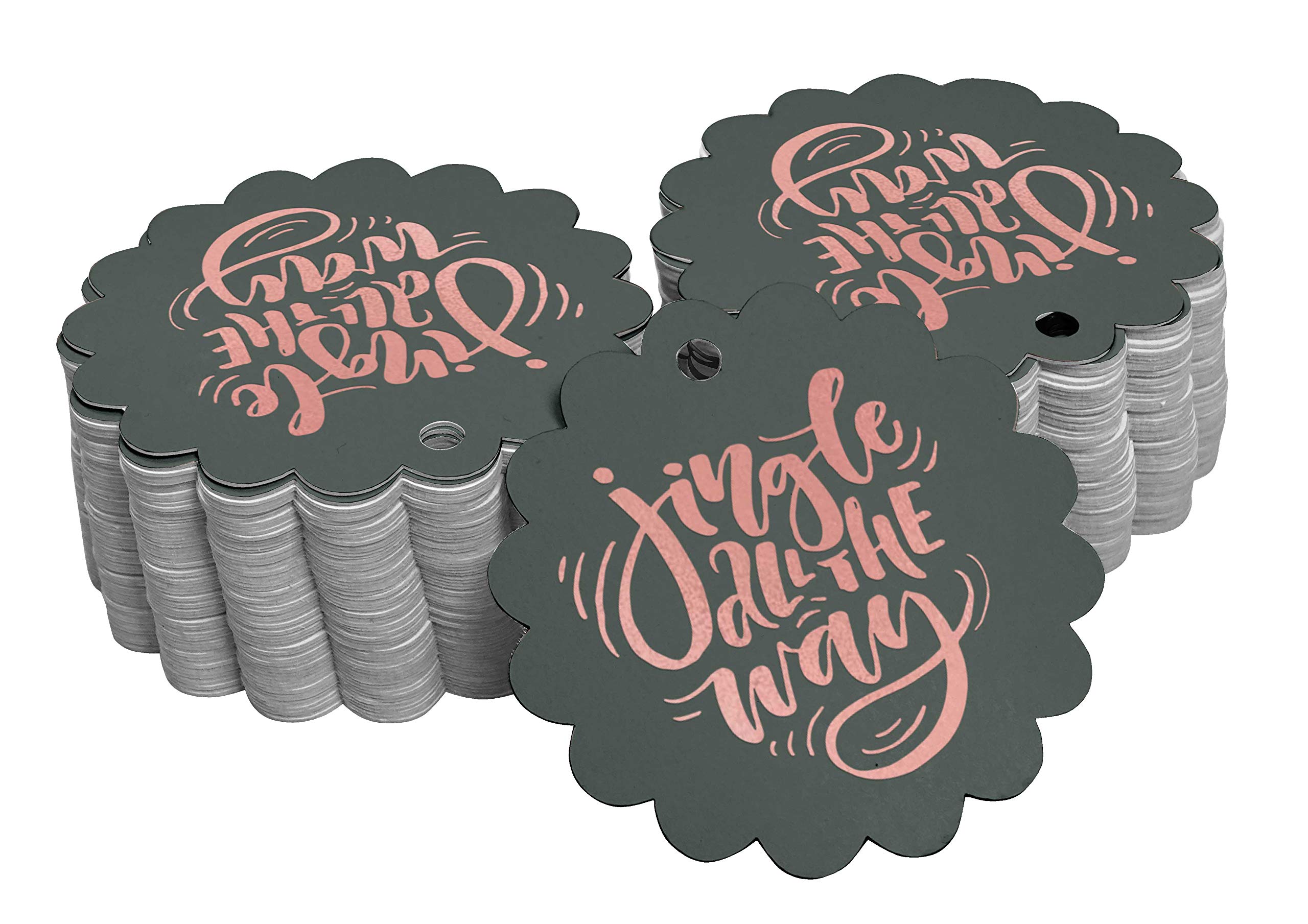 50Pcs Real Rose Gold Foil Christmas Gift Tags - Elegant Jingle All The Way Holiday Favor Tags for Presents, Stockings & Tree Decorations