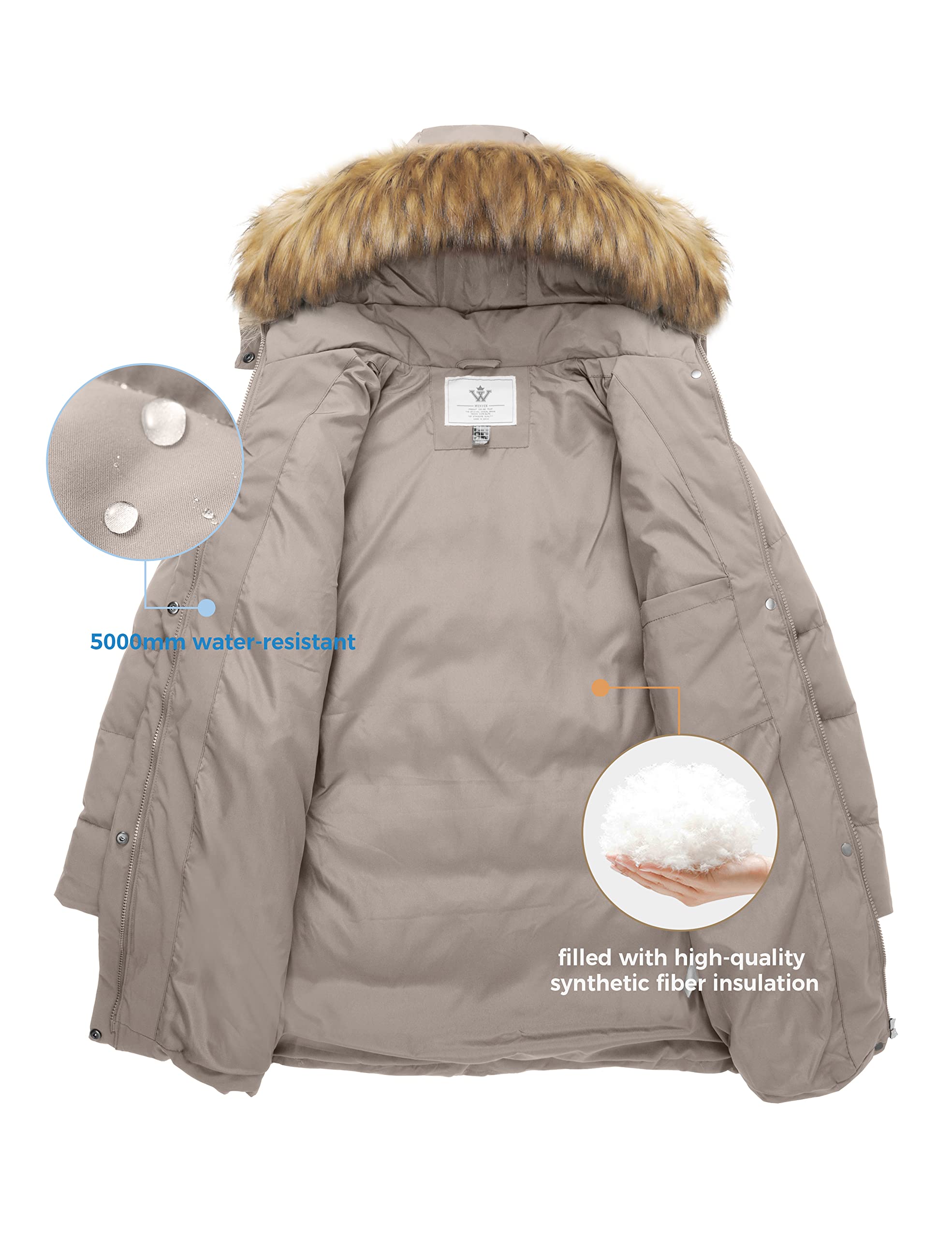 WenVen Women's Thick Winter Puffer Coat with Removable Faux Fur Hood - Warm Windproof Jacket for Cold Weather, Snow, Skiing & Outdoor Activities