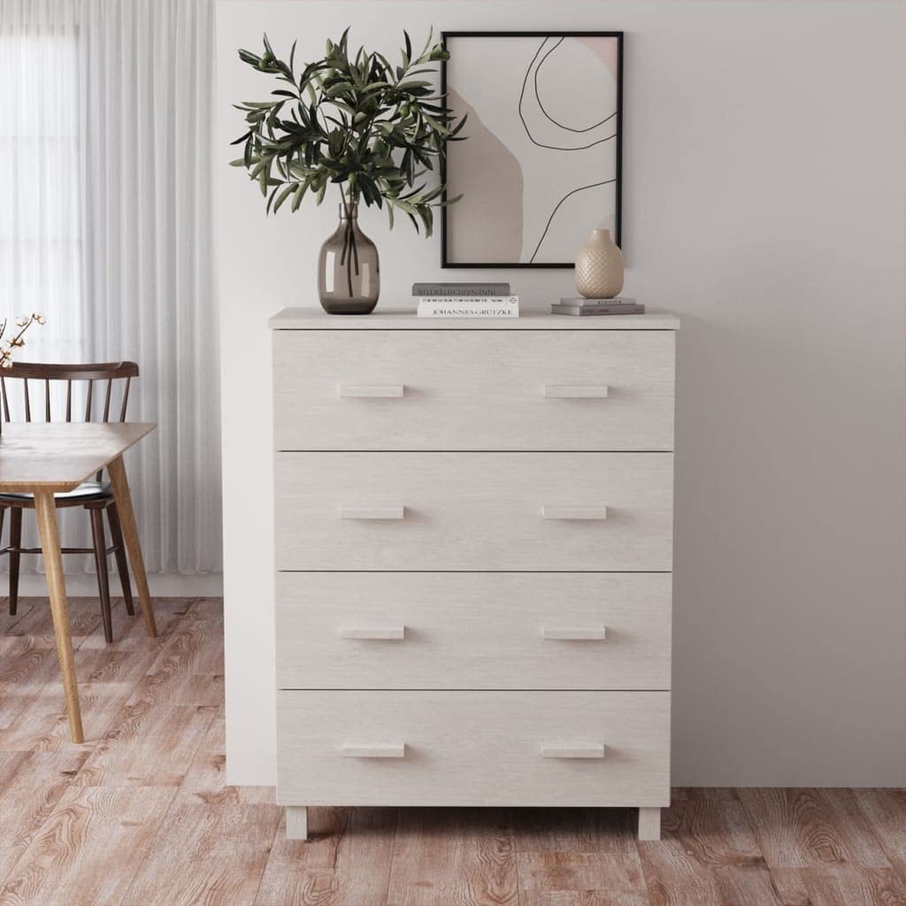 DiMorture 4-Drawer Wood Dresser Storage Cabinet - Sturdy White Wooden Organizer for Bedroom, Kitchen & Hallway | Tall Wide Chest Buffet Sideboard with Durable Frame | Perfect for Clothes, Linens & Home Decor Storage