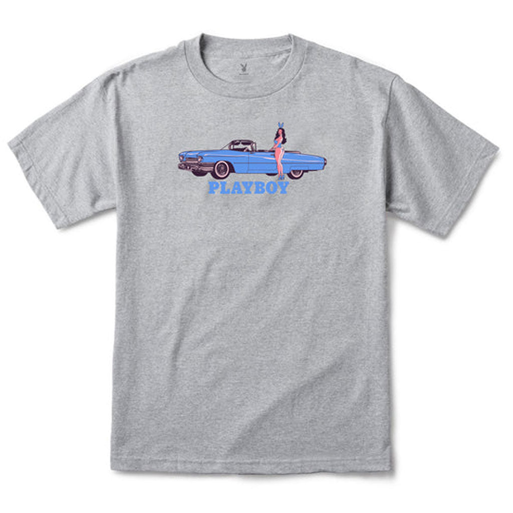 Color Bars x Playboy Car Show Short Sleeve T-Shirt - Heather Grey - Vintage Inspired Graphic Tee for Men & Women - Perfect for Car Shows, Streetwear & Casual Outfits