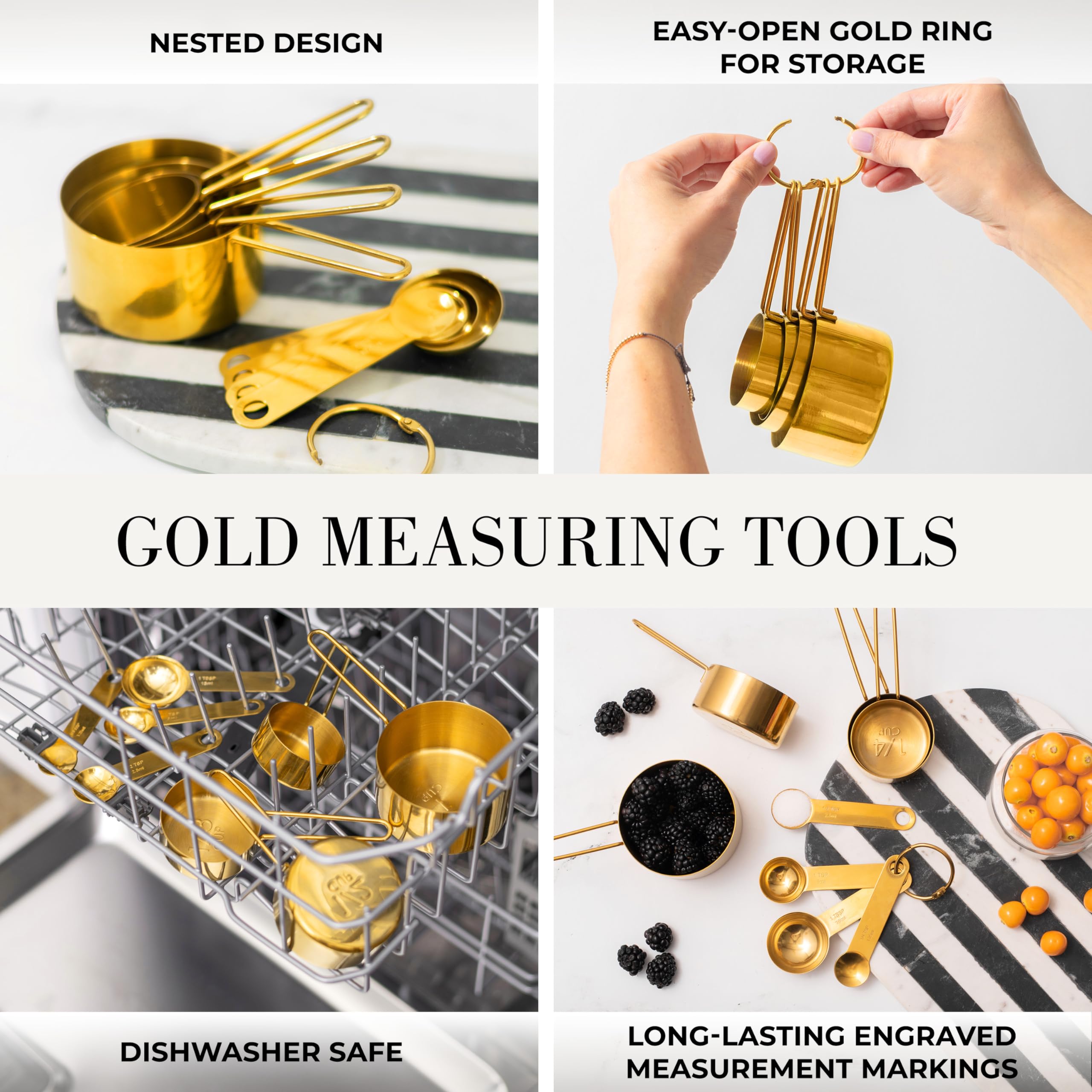 Premium 15-Piece White & Gold Silicone Cooking Utensil Set with Holder - Includes Measuring Cups & Spoons - Elegant Kitchen Tools for Baking, Cooking & Serving - Perfect Wedding & Housewarming Gift for Home Chefs