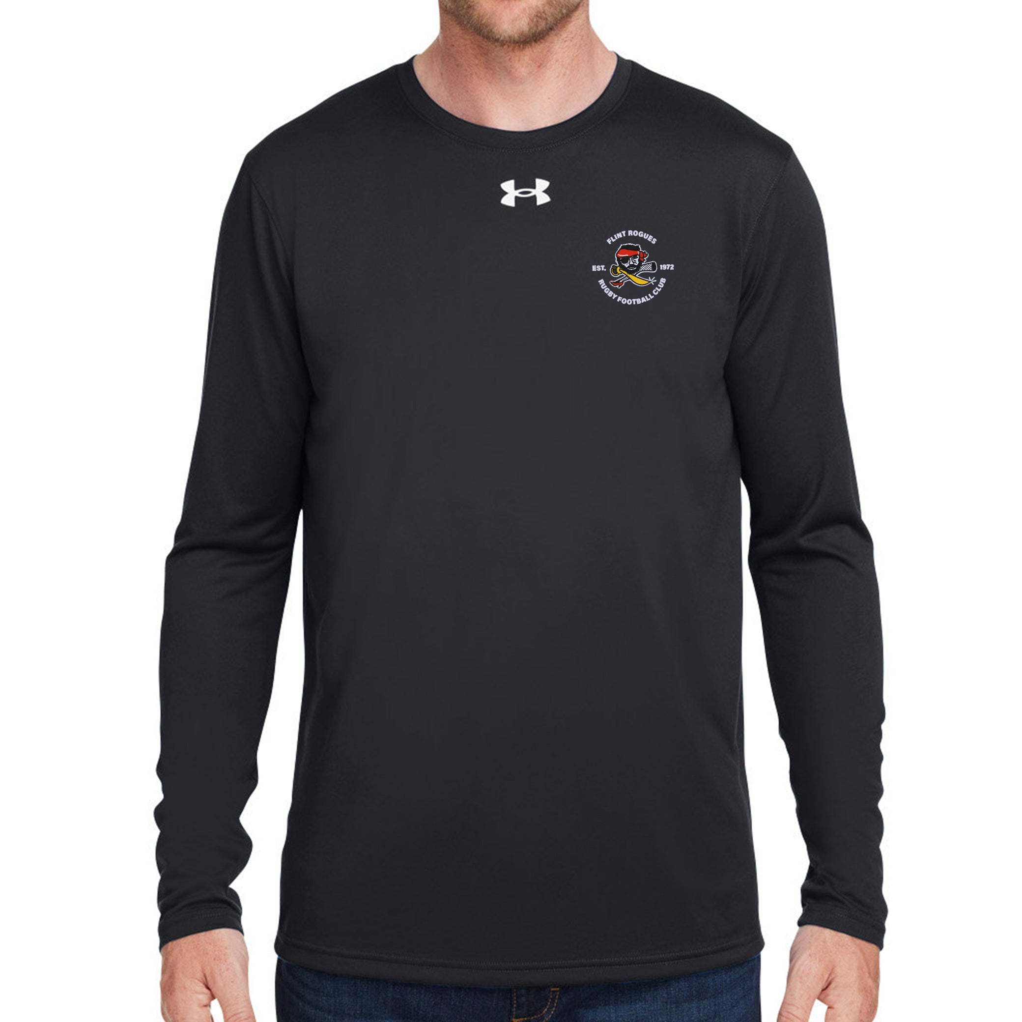 Flint Rogues RFC UA Team Tech Long Sleeve T-Shirt - Moisture Wicking Performance Shirt for Rugby Training & Outdoor Sports