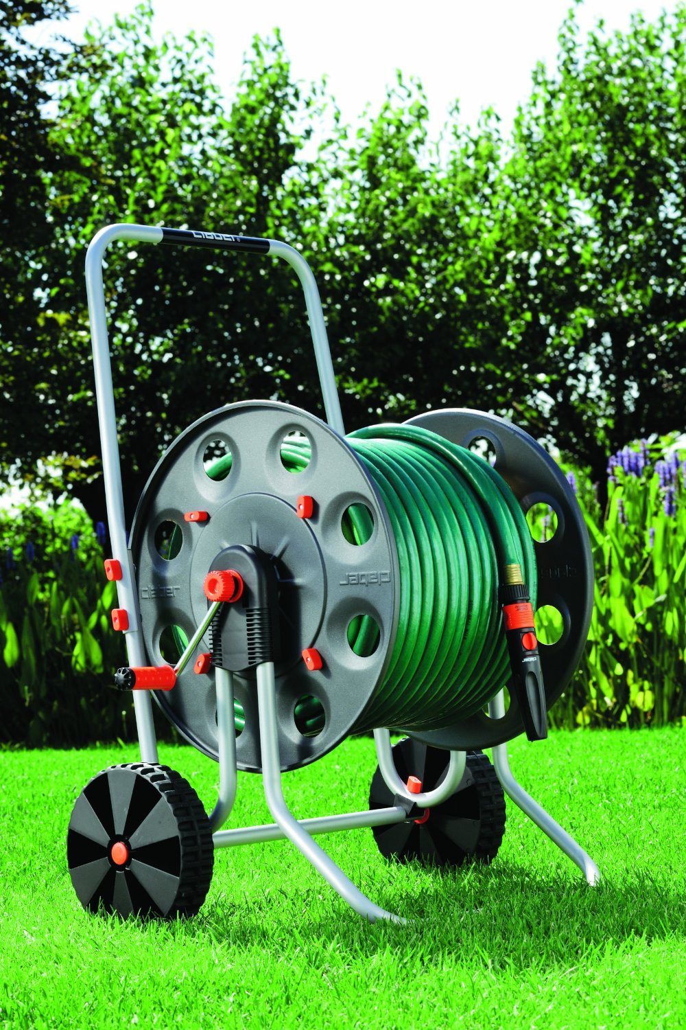 Claber 8894 Gemini Large Metal Black Hose Cart - Heavy Duty Garden Hose Reel for Outdoor Watering, Lawn Care & Yard Maintenance