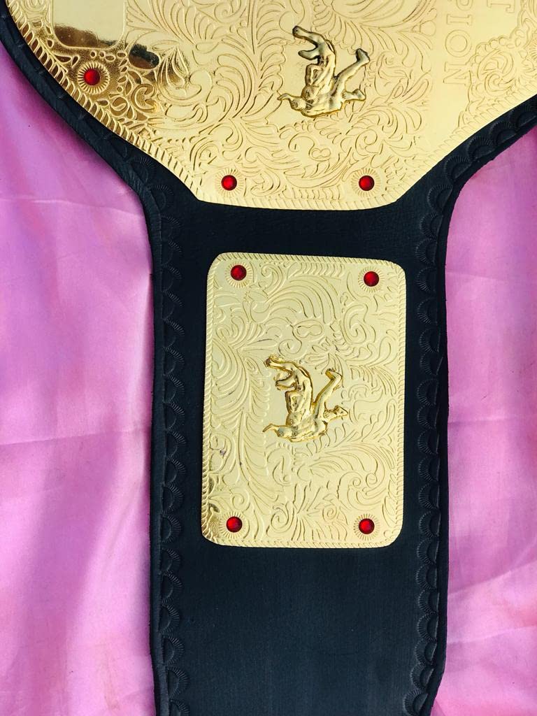 WWF Big Gold World Heavyweight Championship Wrestling Replica Belt - 2mm Gold Plated Brass, Black Leather Strap - Perfect for Cosplay, Collectors & Wrestling Fans