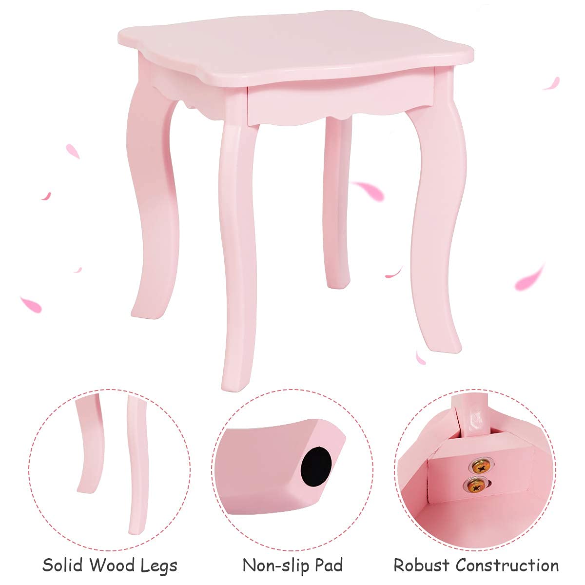 HONEY JOY Kids Vanity Set - Wooden Princess Pretend Play Dressing Table with Stool, Tri-Fold Mirror & Drawer for Little Girls (Pink) | Perfect for Birthday Gifts, Room Decor & Pretend Play for Toddlers Ages 3-8