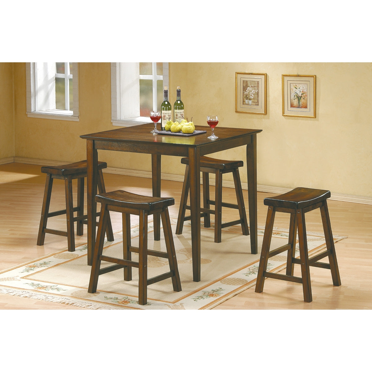 Cherry Finish Pub Height Bar Stools - Solid Wood Frame, Set of 2 - Perfect for Kitchen Islands, Breakfast Nooks & Home Bars