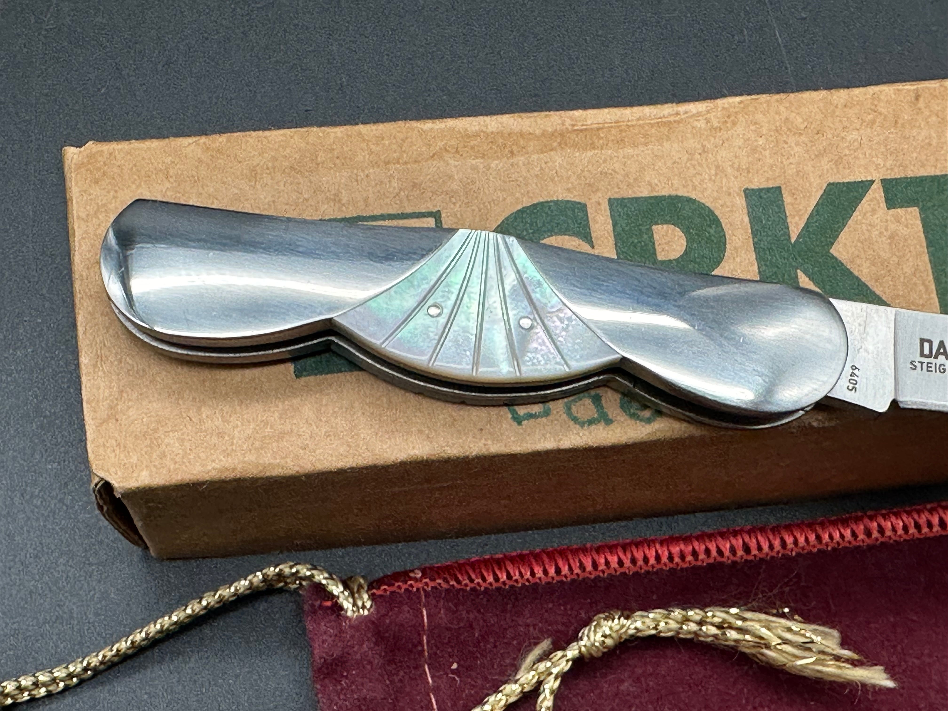 CRKT 6405 Daedalus Slip Joint Pocket Knife - 8CR14 Stainless Steel Blade with Genuine Mother of Pearl Handles & Pouch - Perfect for EDC, Camping, Hunting and Outdoor Adventures