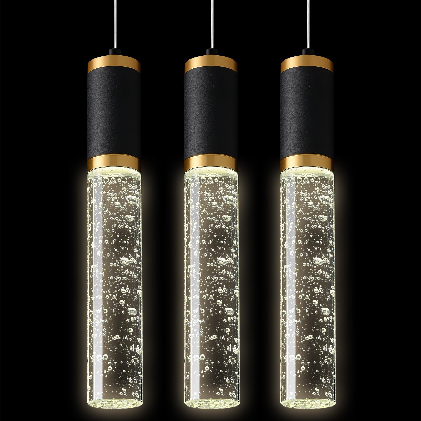 3-Light Black Modern Crystal Pendant Lighting for Kitchen Island - Elegant Hanging Fixtures for Restaurants, Dining Room & Bedrooms - Perfect for Task Lighting Over Countertops and Dining Areas