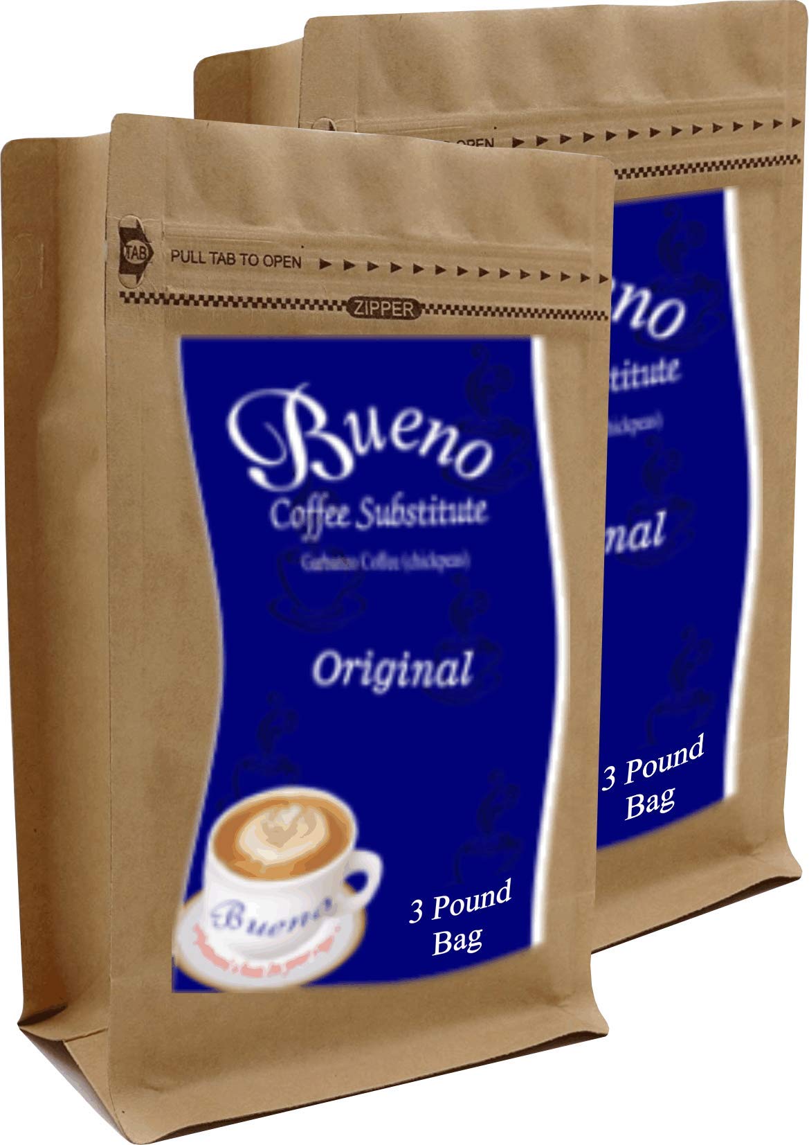 Original Bueno Coffee Substitute - 2-3 Pound Bags of Garbanzo Bean Coffee | Caffeine-Free, Gluten-Free Alternative | Perfect for Morning Brew, Camping & Keto Diet