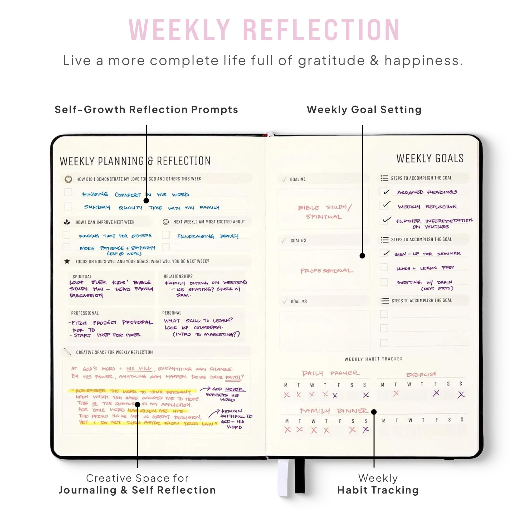 Faith Planner 6 Month Undated Christian Planner 2025 - Prayer Journal & Gratitude Notebook with Bible Verses | A5 Pink Leather Cover, Monthly Weekly Daily Planner for Women | Perfect for Bible Study, Church Notes & Personal Organization