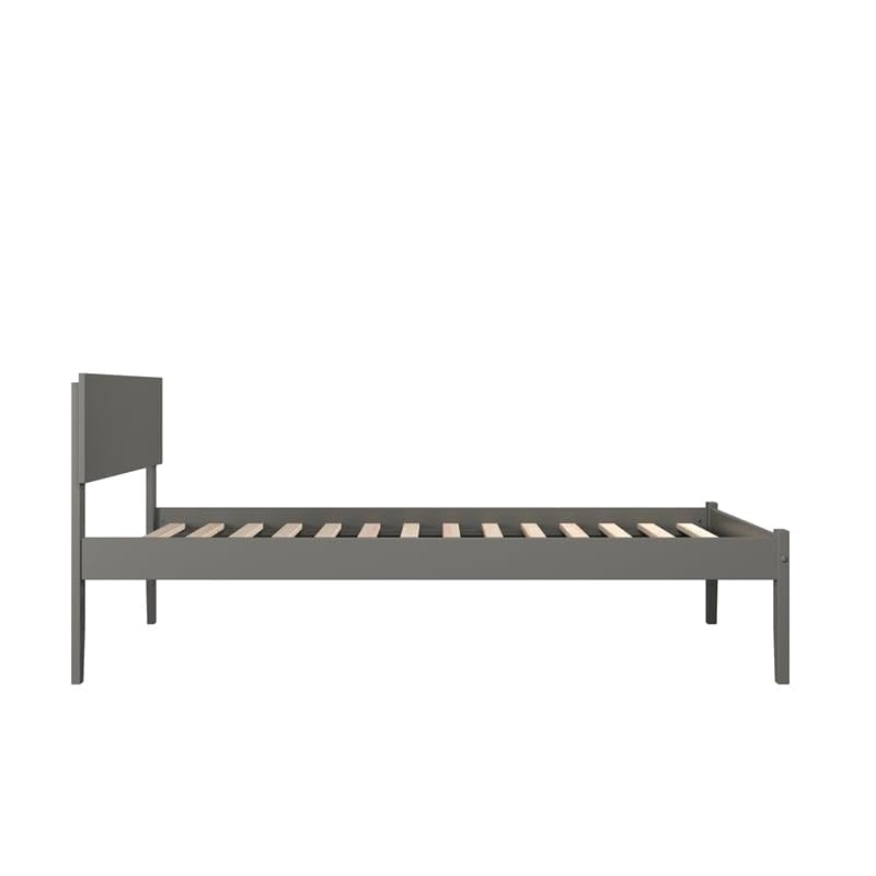 BOWERY HILL Modern Solid Wood Full Size Platform Bed with USB Charging Ports - Gray Wooden Bed Frame for Master Bedroom, Guest Room & Small Spaces