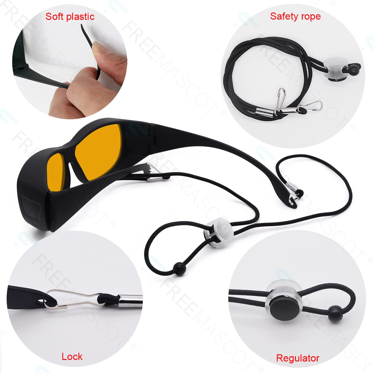 FreeMascot Professional OD 6+ 190nm-490nm Wavelength Violet/Blue Laser Safety Glasses - Protection for 405nm, 445nm, 450nm, 473nm Lasers (Style 4) - Ideal for Laser Engraving, Cutting, Medical & Laboratory Use