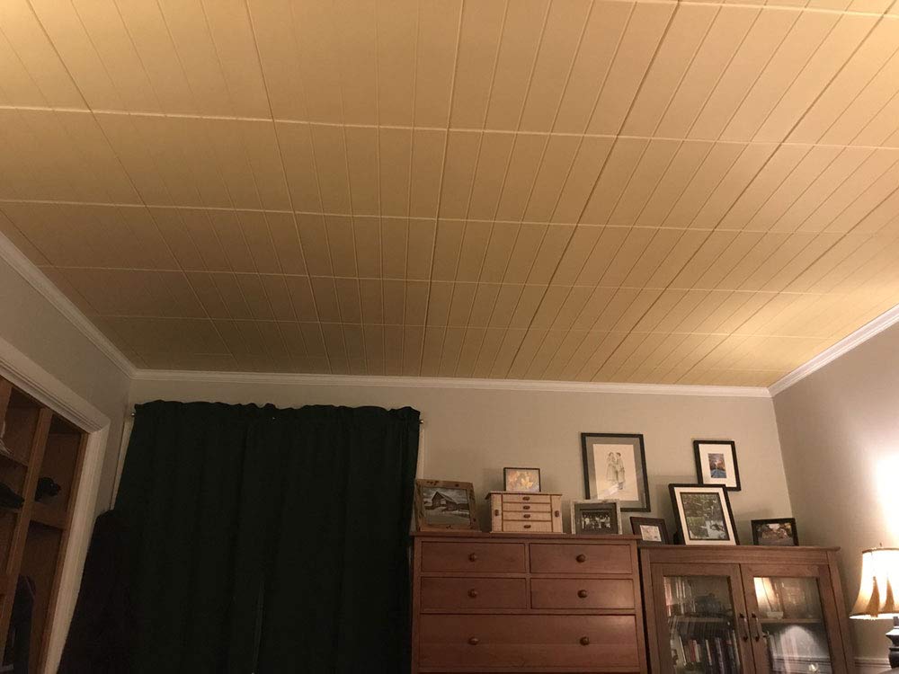 A La Maison R104 Bead Board Foam Glue-Up Ceiling Tile - 48 Pack (128 sq. ft./Case), White - Easy DIY Installation for Home, Office & Commercial Spaces