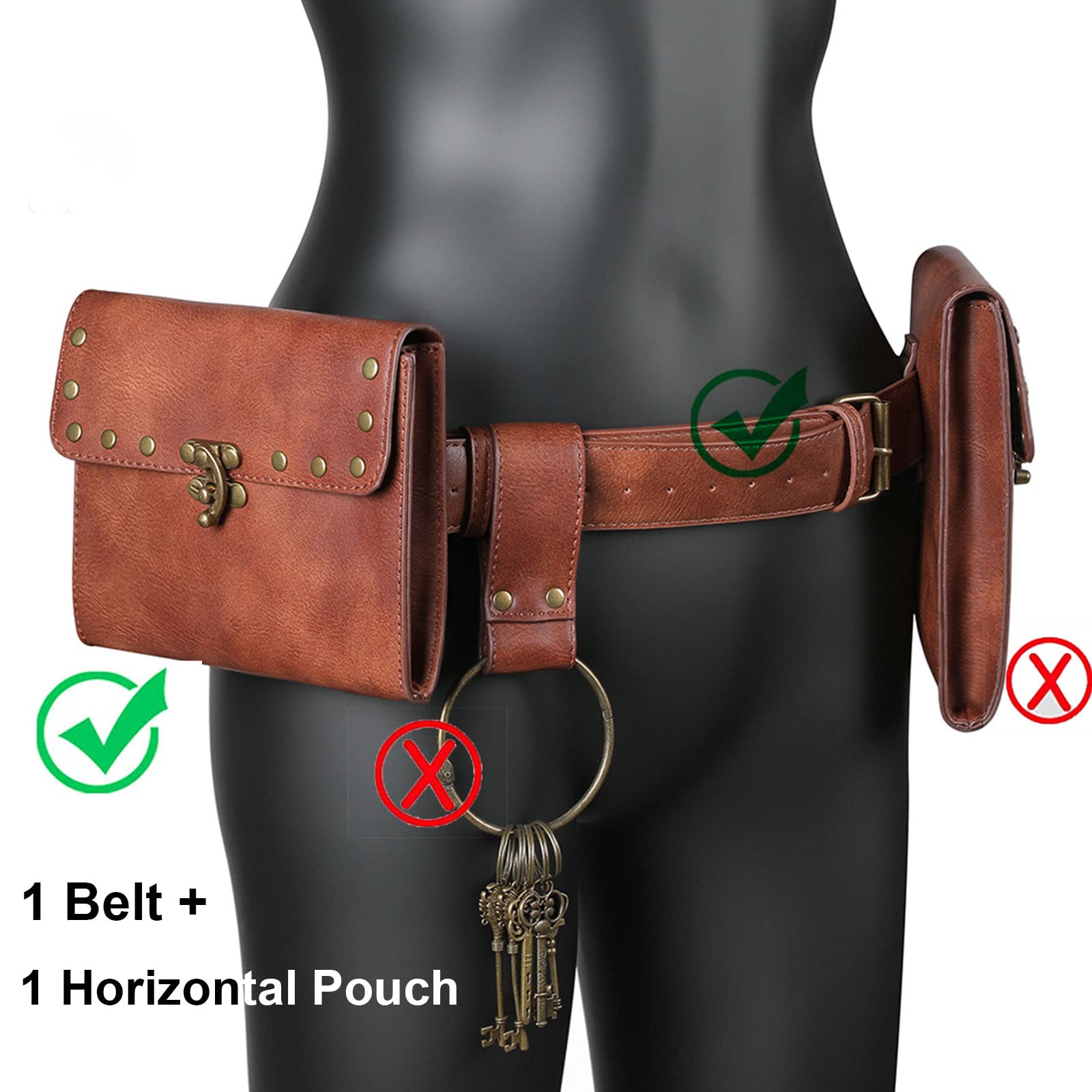 SUMGOGO Vintage Leather Fanny Pack for Women - Retro Waist Pouch with Cellphone Holder, Steampunk Medieval Renaissance Purse - Perfect for Cosplay, Renaissance Fairs & Everyday Use