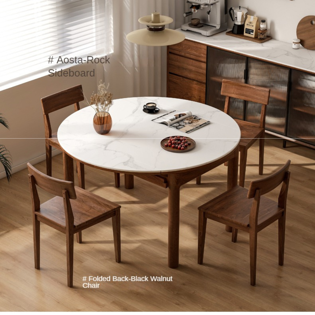 Solid Black Walnut & Ash Wood Folding Dining Table - Extendable Rock Plate Design for Small Spaces, Apartments & Outdoor Dining