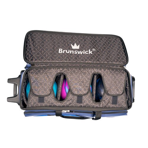 Brunswick Quest Triple Roller Blue Bowling Bag - Durable & Spacious for Bowling Balls, Shoes & Accessories | Perfect for League Play, Tournaments & Practice Sessions