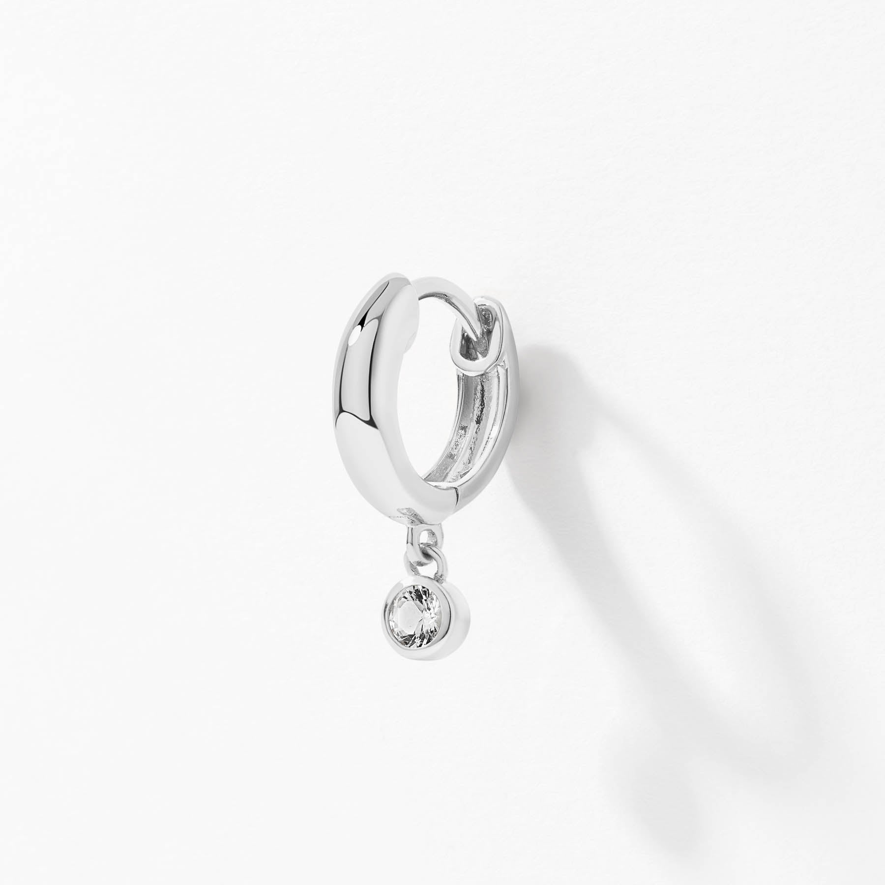White Topaz Round Drop Charm Huggie Earrings in Sterling Silver - Perfect for Weddings, Parties & Everyday Elegance