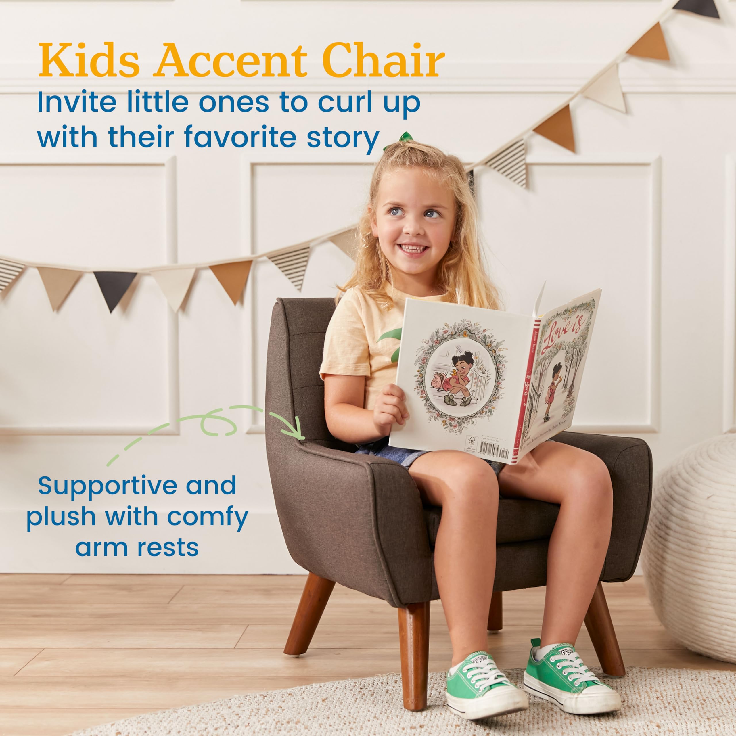 ECR4Kids Ezra Accent Chair for Kids - Modern Raisin-Colored Children's Furniture - Perfect for Bedrooms, Playrooms & Reading Nooks