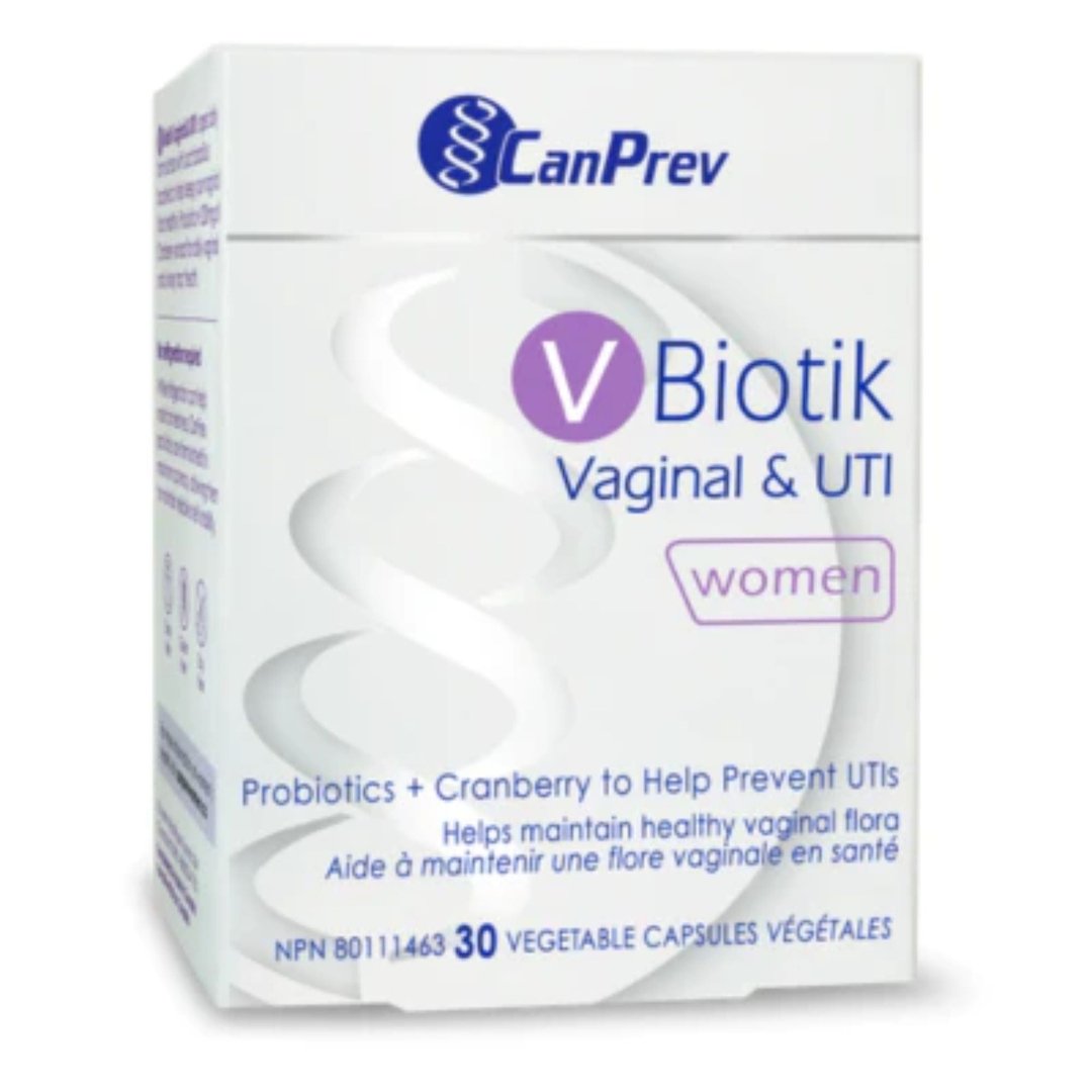 Canprev V-Biotik Probiotic for Vaginal & UTI Health - 30 Vegan Capsules - Supports Women's Intimate Wellness for Daily Use & Travel