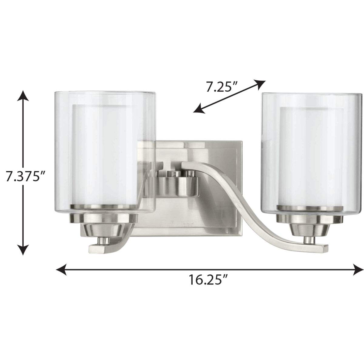 Progress Lighting Kene Collection 2-Light Clear Glass Craftsman Bathroom Vanity Light Fixture - Brushed Nickel Finish for Modern Bathroom Decor and Vanity Mirror Lighting