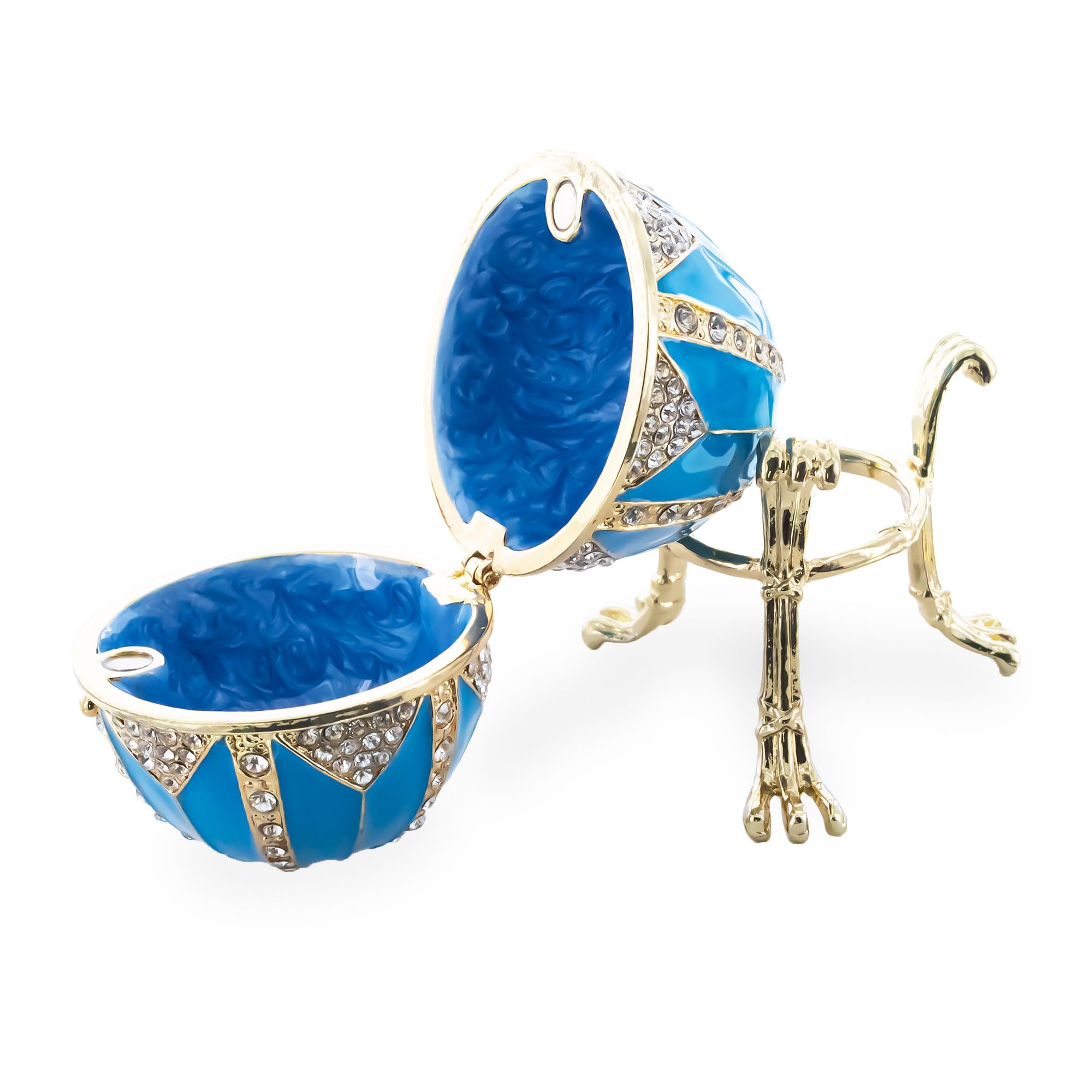 BestPysanky Crystal Rhombus Blue Enamel Royal Inspired Metal Easter Egg - 3.15 Inch Ukrainian Decor for Easter Celebrations, Home Display & Gift Giving