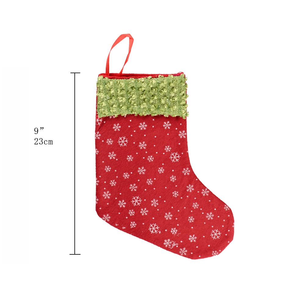 QBSM Christmas Mini Stockings - 24 Pack 9 Inch Small Felt Stockings with Snowflake Design | Bulk Holiday Gift & Candy Holder Bags | Rustic Xmas Tree Decorations in Red & Green | Perfect for Christmas Party Favors, Office Gifts & Fireplace Decor