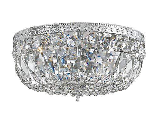 Crystorama 3-Light Hand-Cut Crystal Polished Chrome Flush Mount Ceiling Light - Elegant Lighting for Bedroom, Living Room & Dining Room