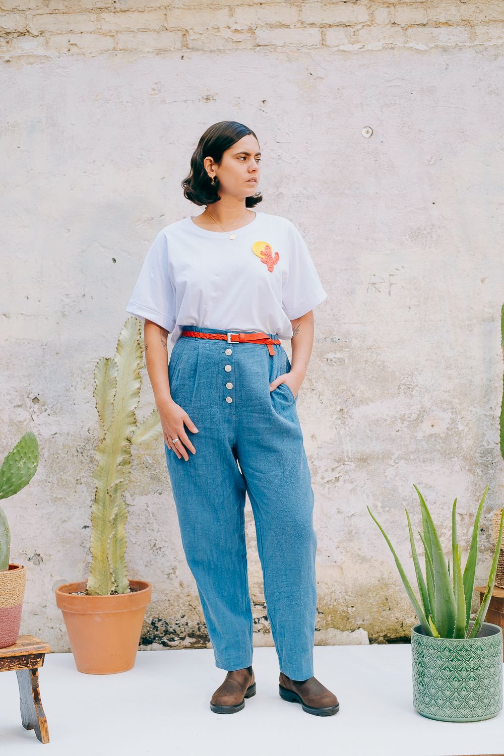 Lowie Women's Cotton Linen Washed Blue Casual Trousers - Comfortable Summer Pants for Travel, Work & Everyday Wear