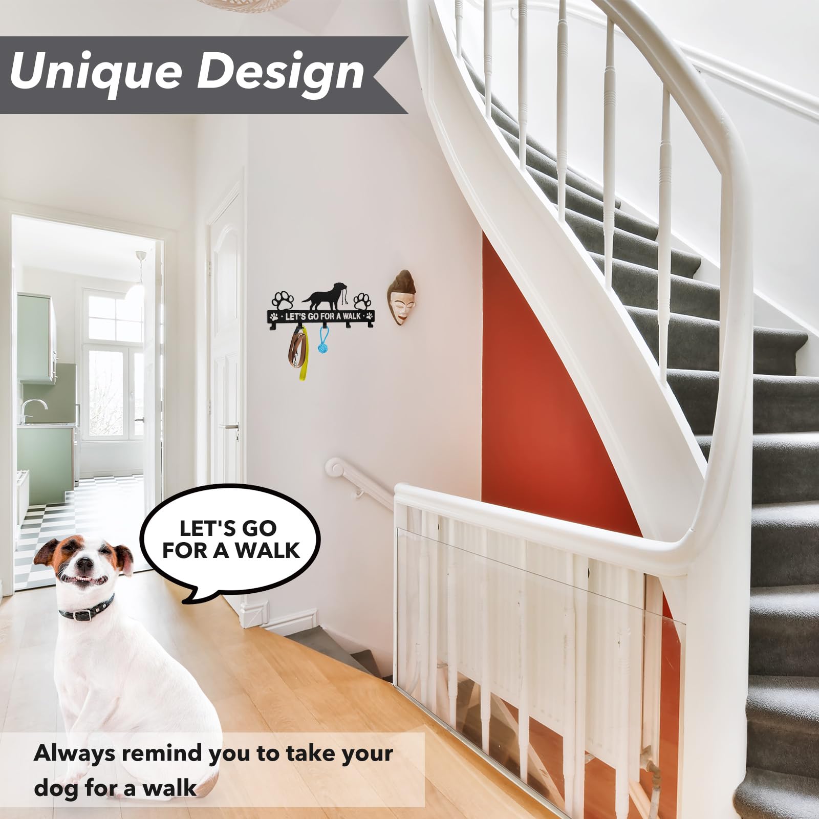5-Hook Heavy Duty Iron Dog Leash Holder - Wall Mounted Pet Accessory Organizer for Leashes, Collars & Harnesses - Perfect for Entryway, Mudroom or Garage Organization