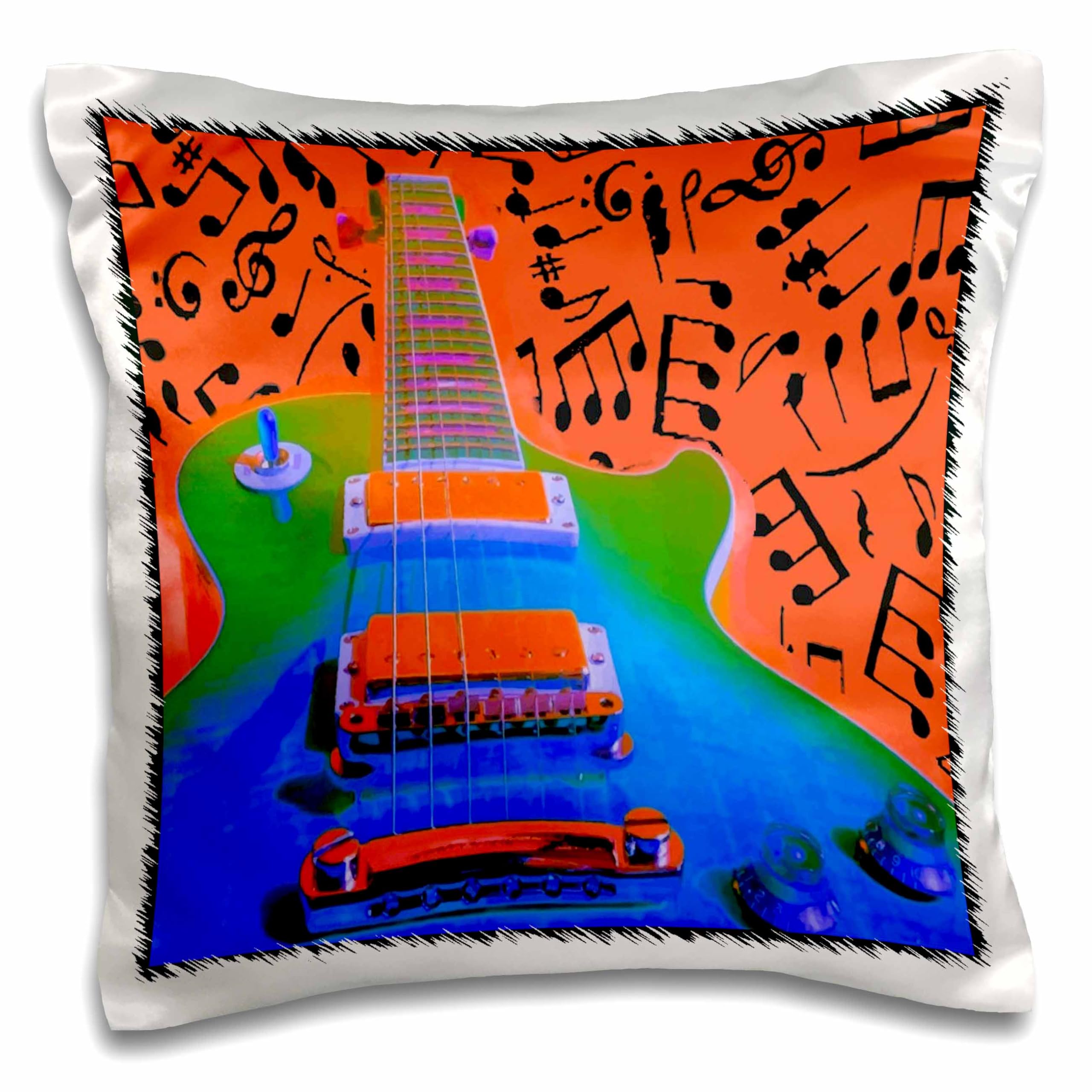 3D Rose 16x16 Inch Colorful Guitar Pillow Case - Soft Decorative Pillow Cover for Home, Bedroom, Living Room, Music Lovers Gift