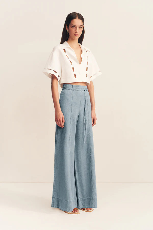 Ellsworth Palazzo Pants for Women - Soft & Flowy Bleached Blue Wide Leg Trousers - Perfect for Casual Wear, Office & Summer Outfits