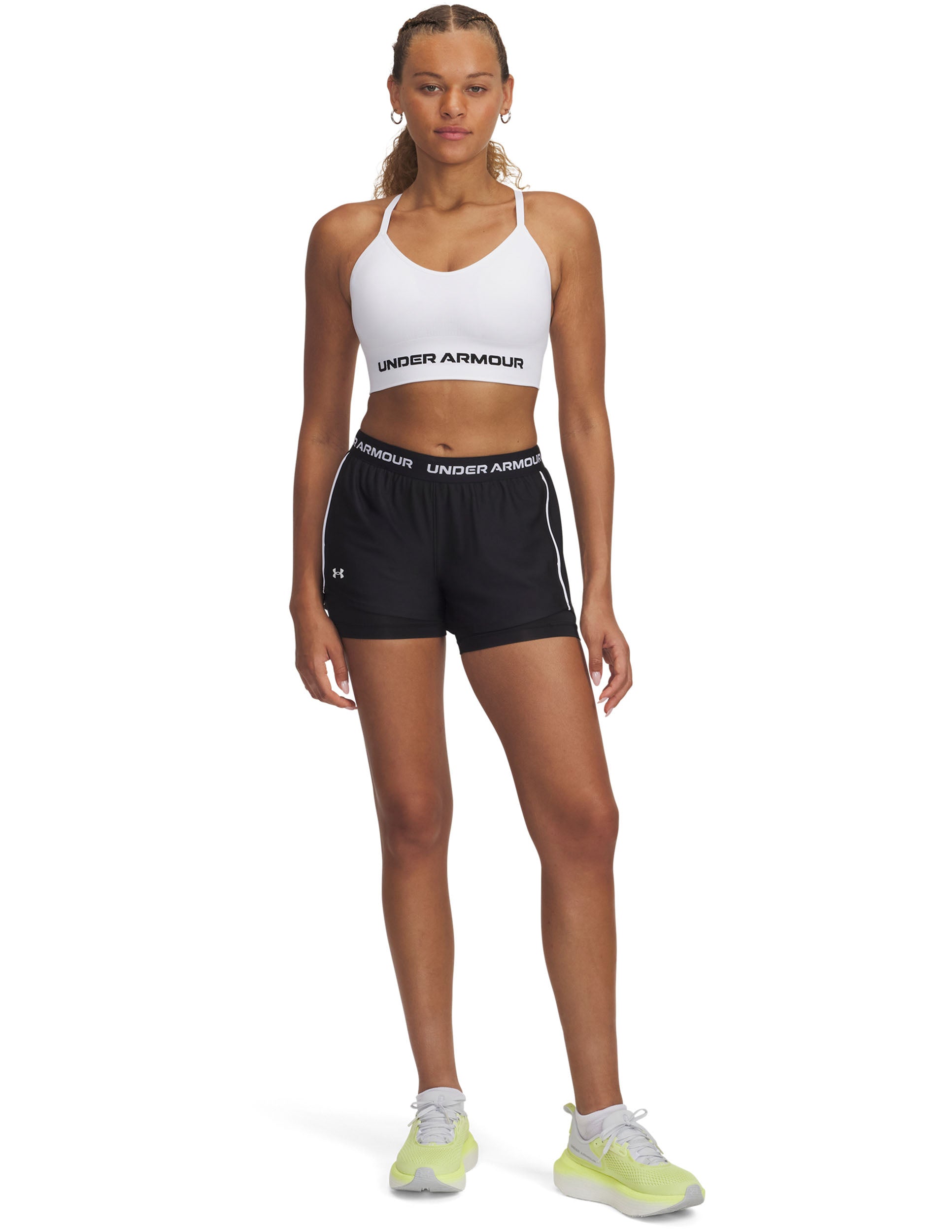 Tech Play Up 2-in-1 Running Shorts with Built-in Liner - Black/White - Perfect for Gym Workouts, Jogging & Outdoor Sports Activities