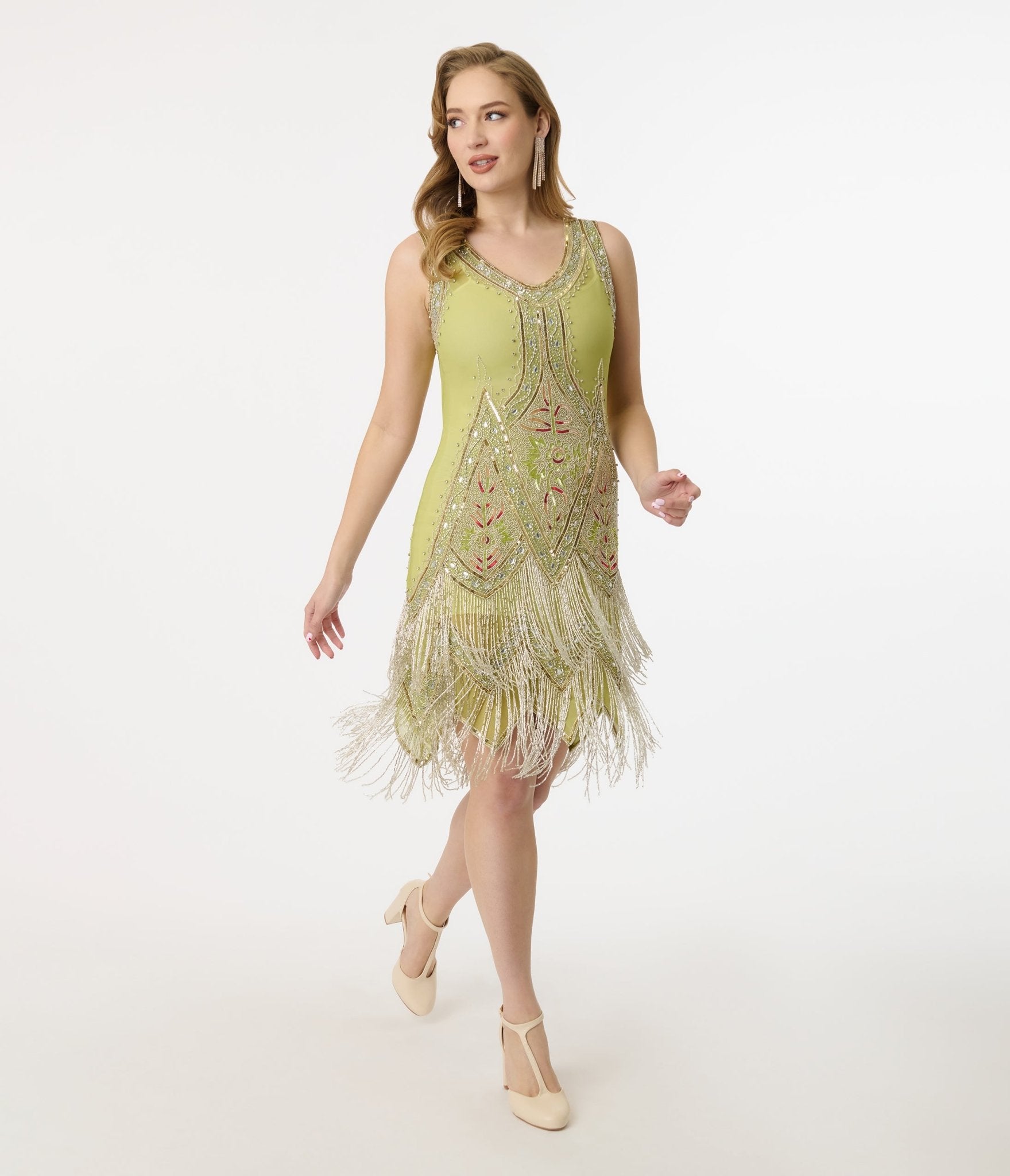 Vintage 1920s Green & Silver Embroidered Beaded Flapper Dress - Roaring 20s Gatsby Party Costume, Halloween Outfit, Jazz Age Themed Events