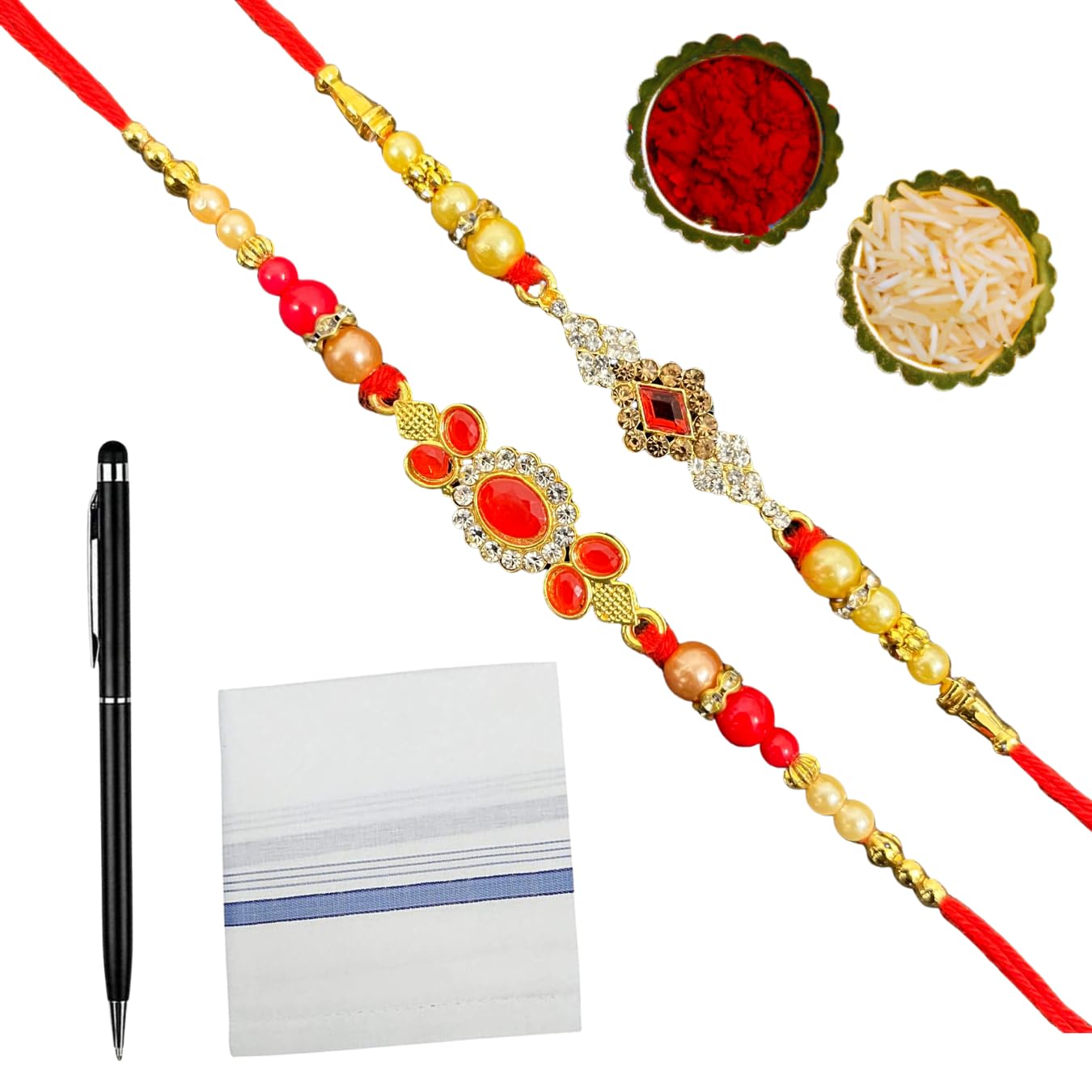 Raksha Bandhan Gift Set for Brother & Sister - 2 Rakhis, Handkerchief & Pen - Special Sibling Rakhi Pack - Perfect for Rakhi Festival Celebrations & Family Bonding