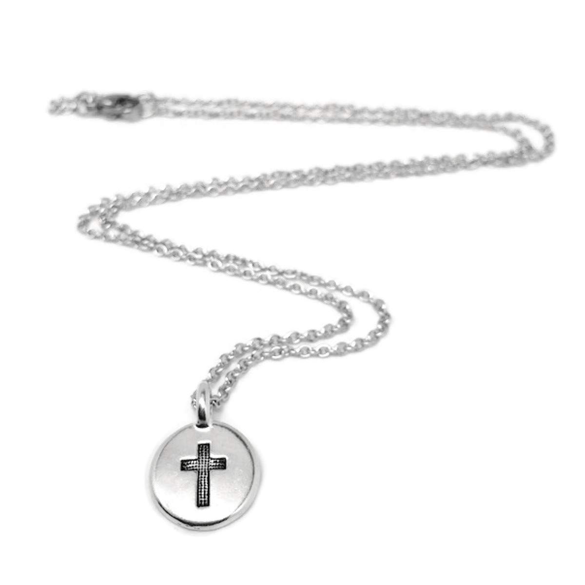 Silver Tone Engraved Cross Charm Necklace - Religious Jewelry Gift for Catholic Women - Perfect for Baptism, First Communion & Daily Faith Wear