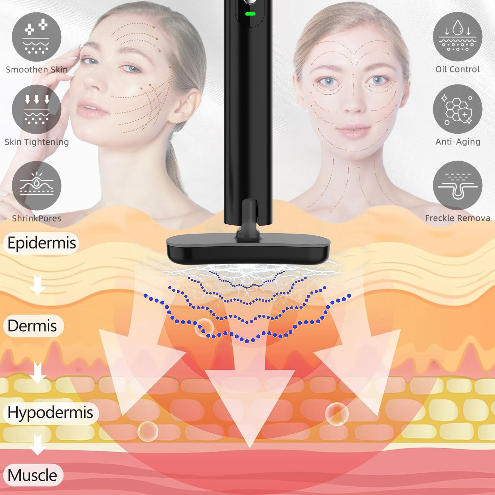 7 Color LED Light Therapy Wand for Face & Neck - Red Light Skin Rejuvenation Device with Facial Massager | Anti-Aging, Acne Treatment & Relaxation at Home Spa