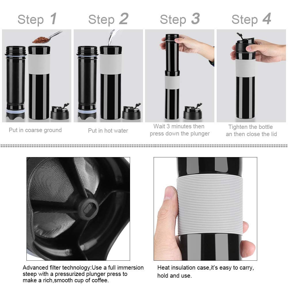 350ml Portable Insulated Water Bottle - Leakproof Travel Coffee & Tea Thermos for Hiking, Camping, Gym - BPA Free Stainless Steel Vacuum Flask for Hot & Cold Drinks