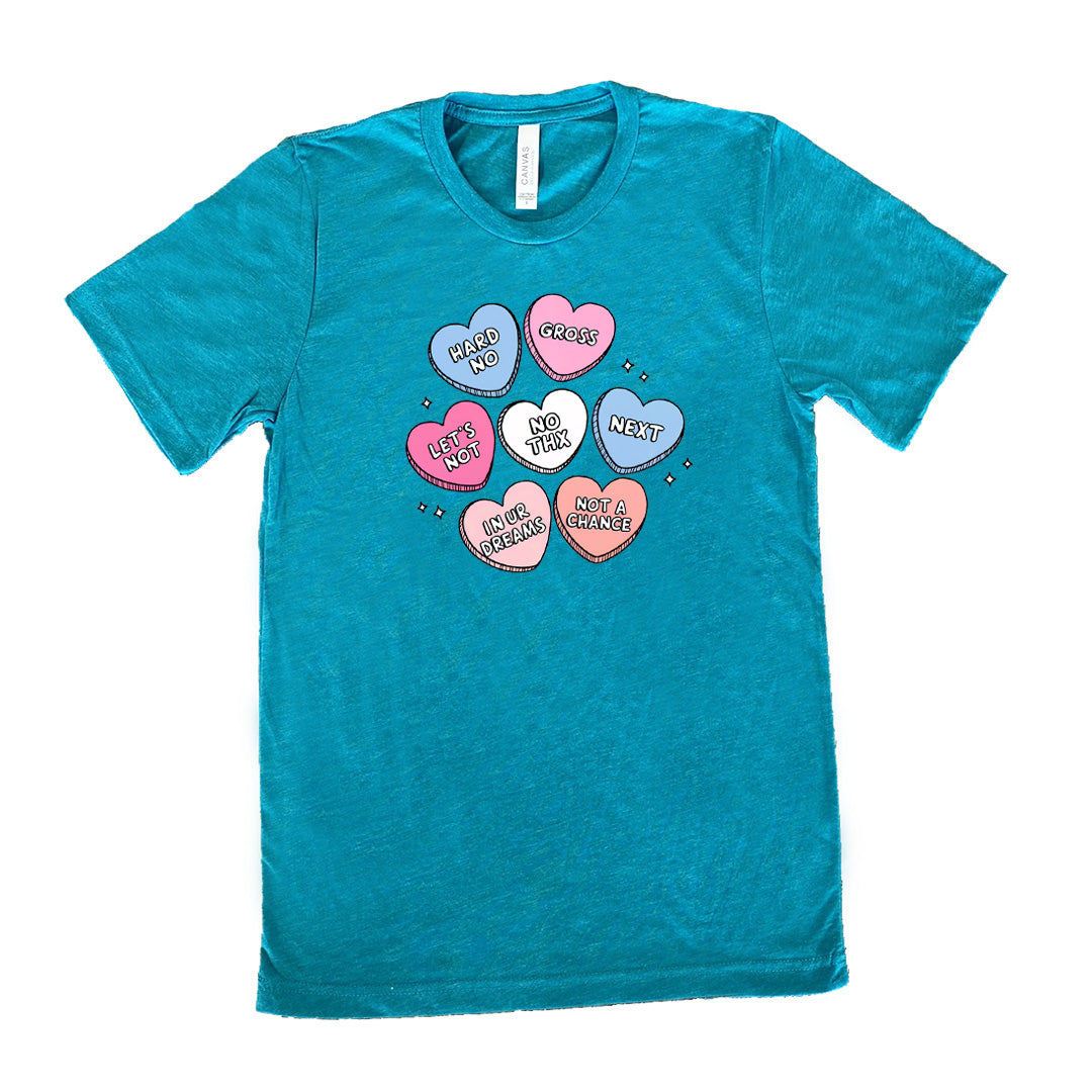 Funny Sarcastic Heart Candies Graphic T-Shirt - Unisex Casual Tee for Valentine's Day, Parties & Everyday Wear