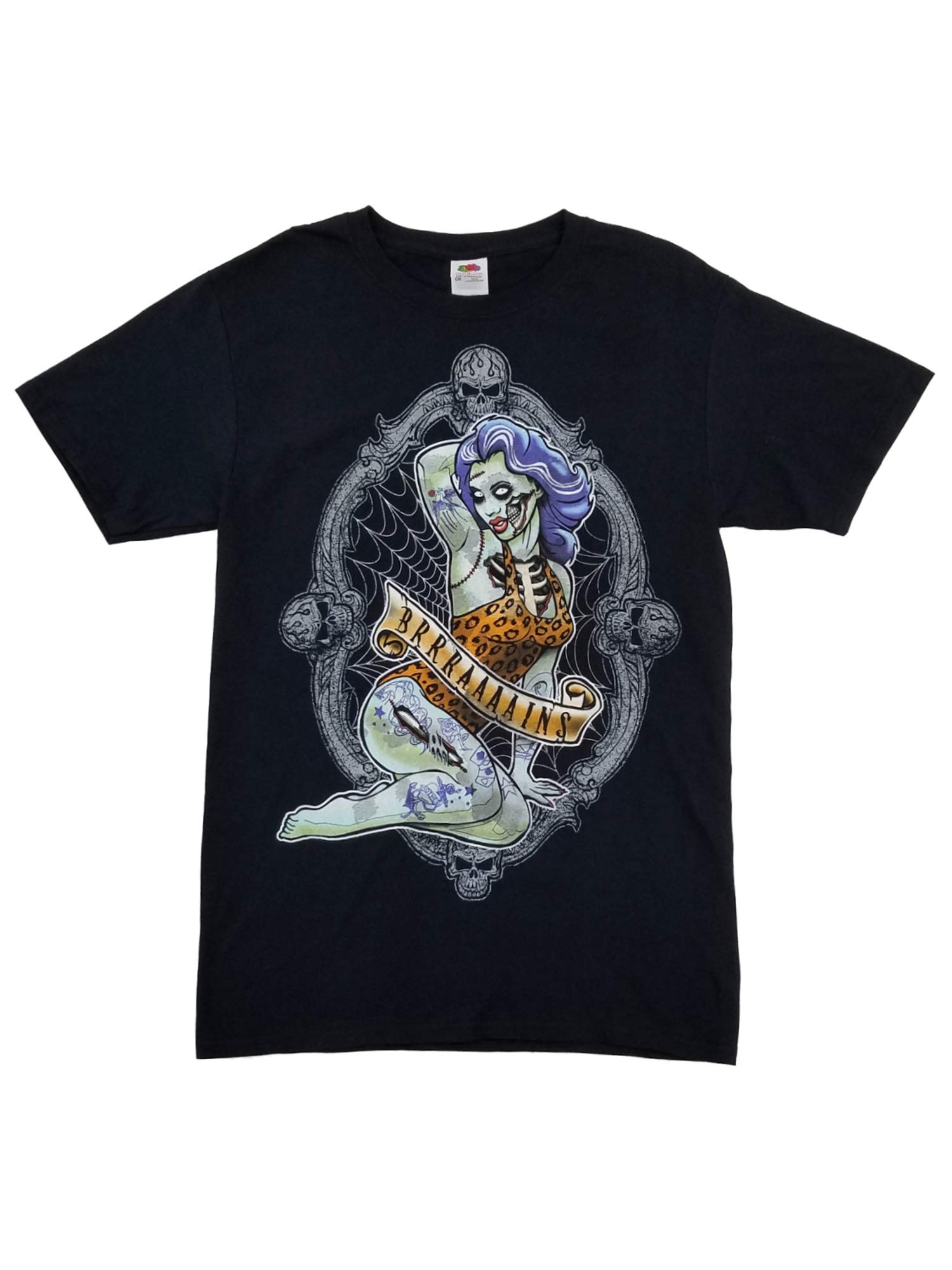 Men's Black Zombie Pinup Halloween T-Shirt - XL for Costume Parties