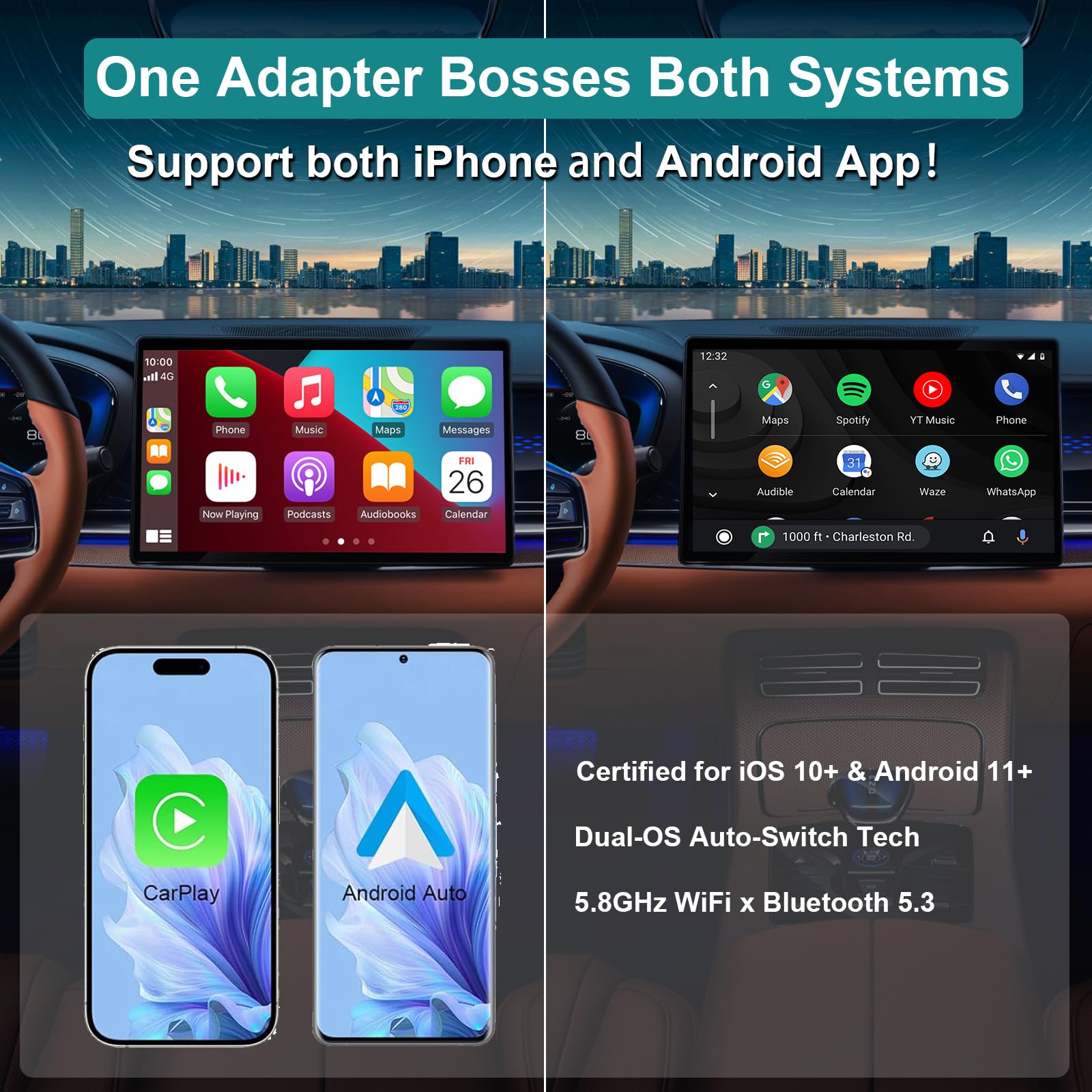 2025 Upgraded Wireless CarPlay Adapter for iPhone & Android - Convert Wired to Wireless with Dual USB-C/USB Ports, Low Latency - Compatible with Cars 2016-2025 & iOS/Android 10+ - Perfect for Hands-Free Driving & Seamless Music Streaming