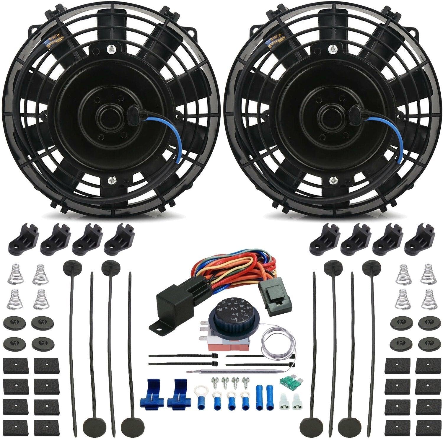 90W Dual 6-Inch Electric Oil Cooler Fans with Adjustable Thermostat Controller - Perfect for Automotive, Hydraulic Systems & Industrial Equipment Cooling